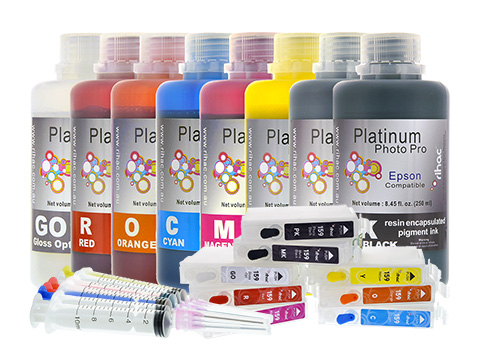 Epson Stylus Photo R2000 refillable ink cartridge 250ml Starter Kit T1590-T1599 with Pigment Ink