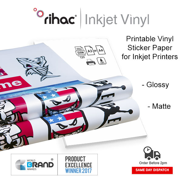 vinyl inkjet printable white sticker free post a4 and a3 glossy or