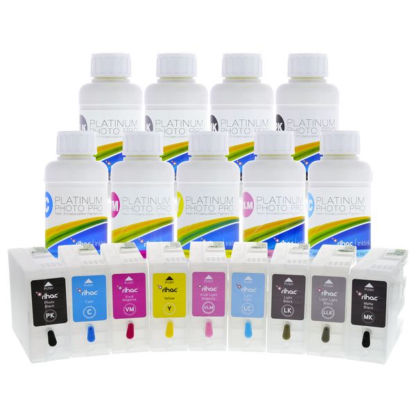 Epson Stylus Photo Surecolor P800 SC-P800 refillable ink cartridge 100ml Starter Kit with Rihac Premium Photo Pro Pigment Ink T8501-9 from rihac compatible with Epson Epson Ultrachrome K3 ink cartridge T8501 T8502 T8503 T8504 T8505 T8506 T8507 T8508 T8509 C13T850100 C13T850200 C1C13T850300 C13T850400 C13T850500 C13T850600 C13T850700 C13T850800