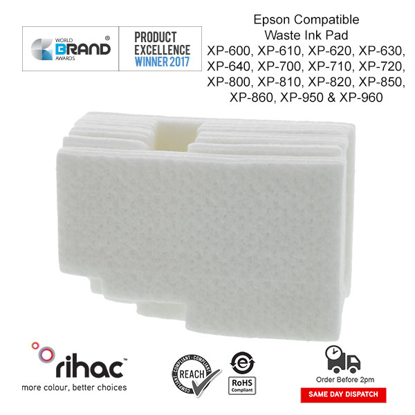 Epson Compatible waste ink pad Maintenance box absorbant pad absorber pads 1611102 & 1577779 Expression Home XP-600, XP-610, XP-620, XP-630, XP-640, XP-700, XP-710, XP-720, XP-800, XP-810, XP-820, XP-850, XP-860, XP-950 & XP-960 inkchip WIC reset