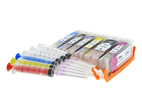 6 x PGI-680 & CLI-681 Empty Chipped Refillable Cartridges & Syringes