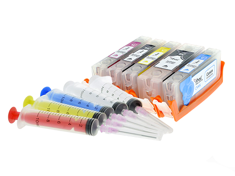 5 x PGI-650 & CLI-651 Empty Chipped Refillable Cartridges & Syringes