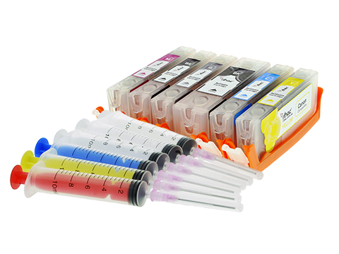 6 x Empty Chipped Refillable Cartridges for PGI-650 & CLI-651 with Syringes