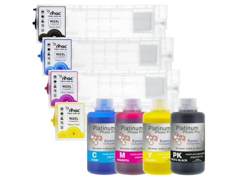Epson 902XL refillable ink cartridge set with Ink for Workforce Pro WF-C5210 WF-C5290 WF-C5710 & WF-C5790