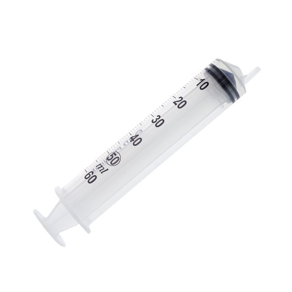 White 60ml plastic luer slip syringe